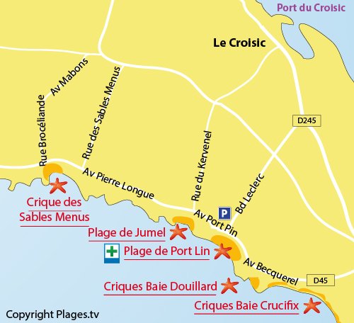 Map of Sables Menus Beach - Le Croisic