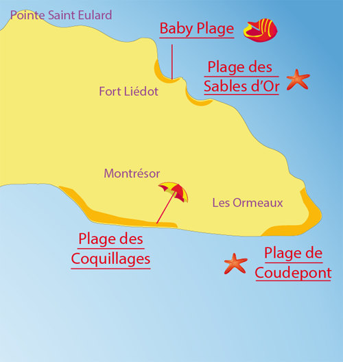 Map of Sables Jaunes Beach - Aix island