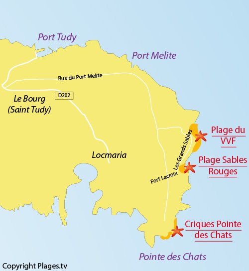 Carte de la plage des Sables Rouges sur l'ile de Groix