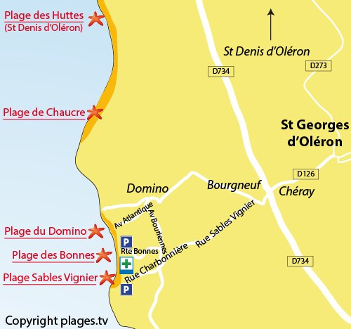 Map of Sables Vignier beach in Oléron island in France