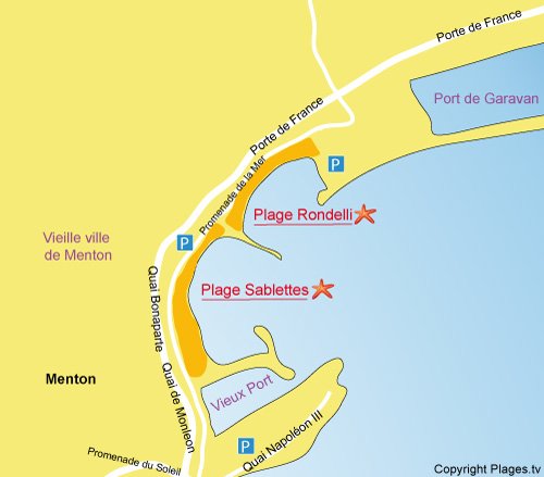 Map of the Sablettes beach in Menton