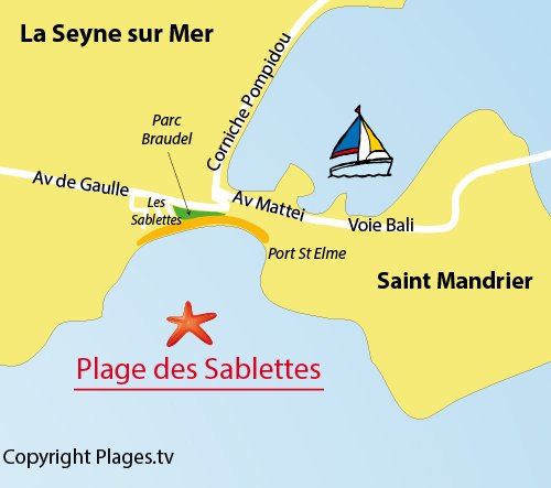 Map of Sablettes Beach in La Seyne sur Mer