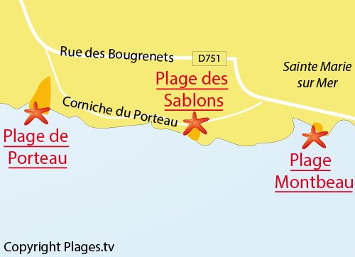 Carte de la plage des Sablons à Pornic