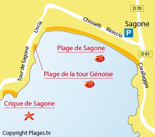 Map of Sagone beach in Corsica