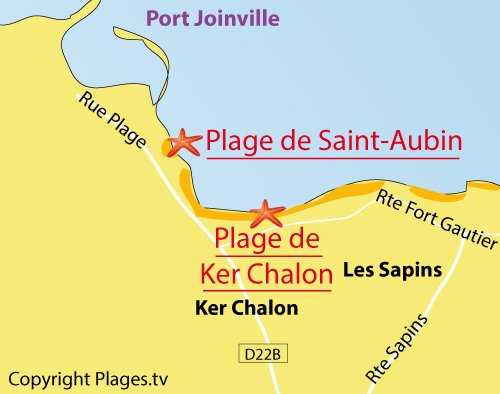 Carte de la plage de St Aubin sur l'ile d'Yeu