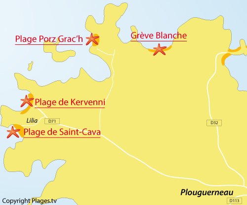 Carte de la plage de St Cava à Plouguerneau