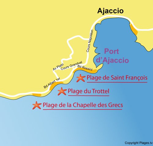 Map of St. Francois Beach in Ajaccio