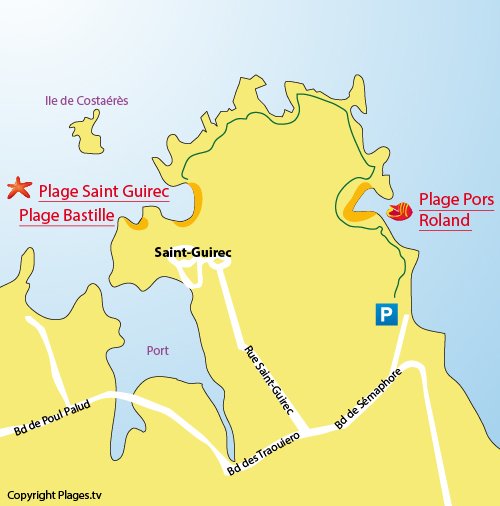 Carte de la plage de St Guirec à Perros Guirec - Ploumanach