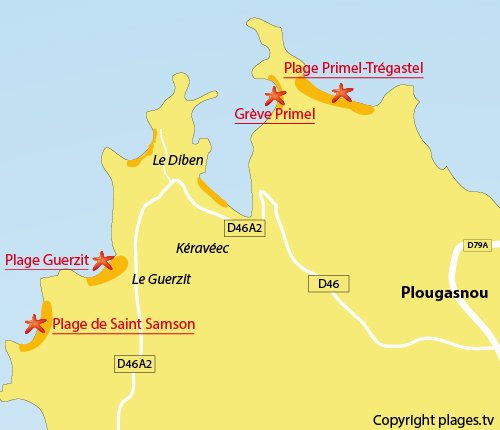 Carte de la plage de Saint Samson à Plougasnou