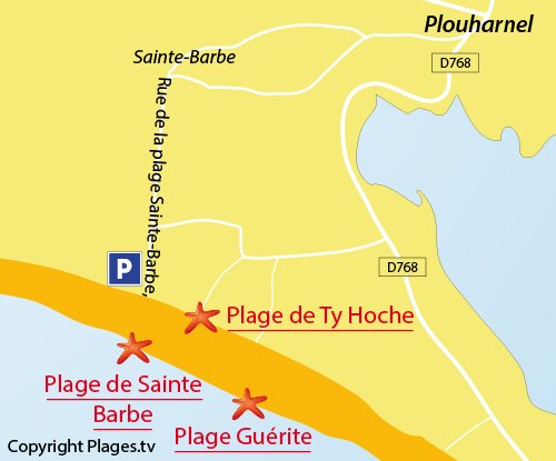 Map of Sainte Barbe Beach in Plouharnel - Brittany