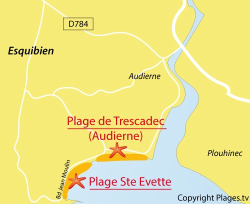 Carte de la plage de Sainte Evette à Esquibien