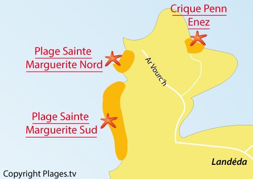 Carte de la plage nord de Sainte Marguerite à Landéda