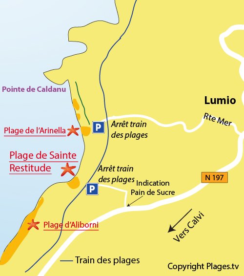 Map of Sainte Restitude Beach in Lumio