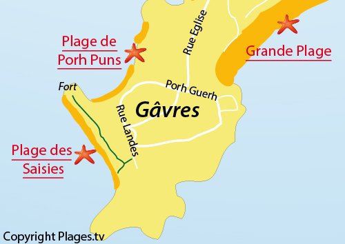 Carte de la plage des Saisies à Gavres