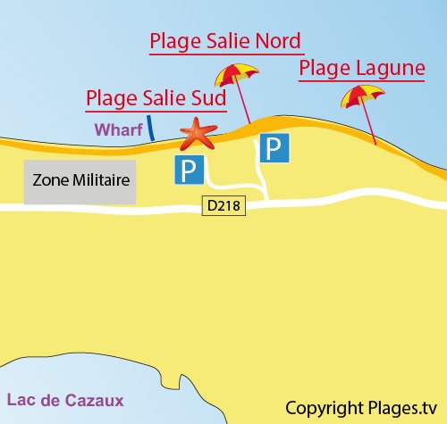 Map of Salie South Beach in Pyla sur Mer