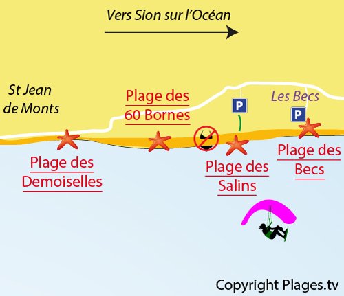 Plan de la plage des Salins à St Hilaire de Riez