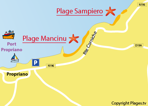 Map of Sampiero Beach in Propriano in Corsica