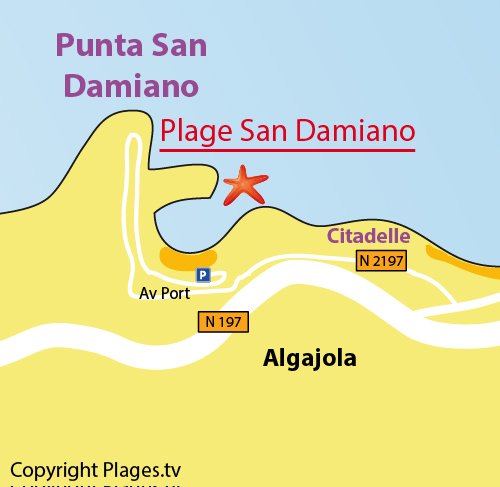 Map of San Damiano Beach in Corsica