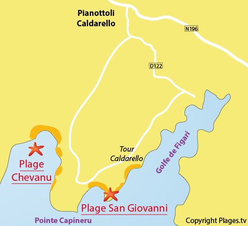 Carte de la plage de San Giovanni dans le golfe de Figari