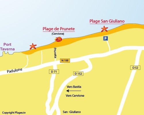 Plan de la plage de San Giuliano en Corse