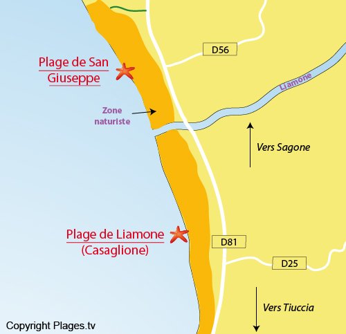 Map of San Giuseppe beach in Sagone