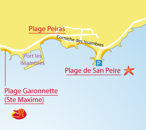 Map of San Peire Beach  in Les Issambres - France