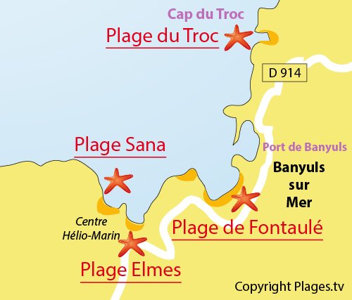 Carte de la plage de Sana à Banyuls sur Mer 66