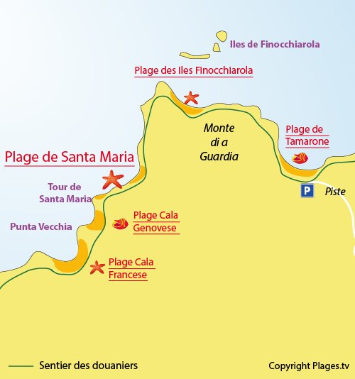 Carte de la plage de Santa Maria à Macinaggio