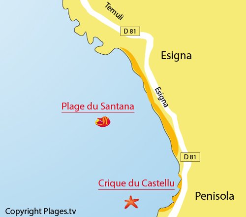 Map of Santana beach in Sagone - Corsica