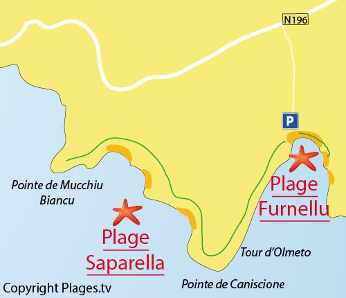 Carte de la plage de Saparella en Corse du Sud