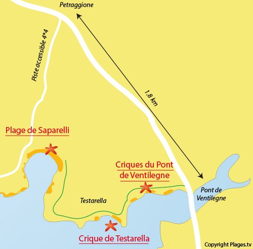 Map of Saparelli Beach in Bonifacio