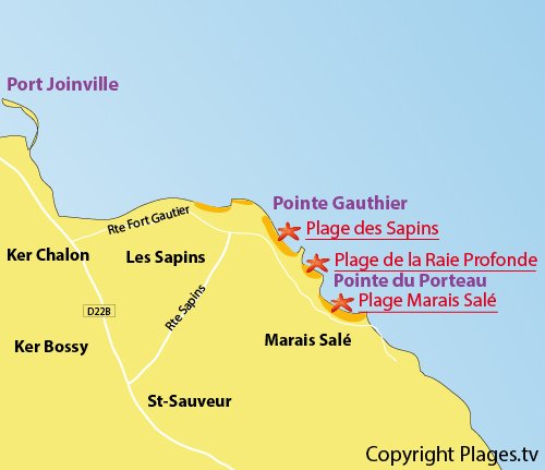 Carte de la plage des Sapins sur l'ile d'Yeu