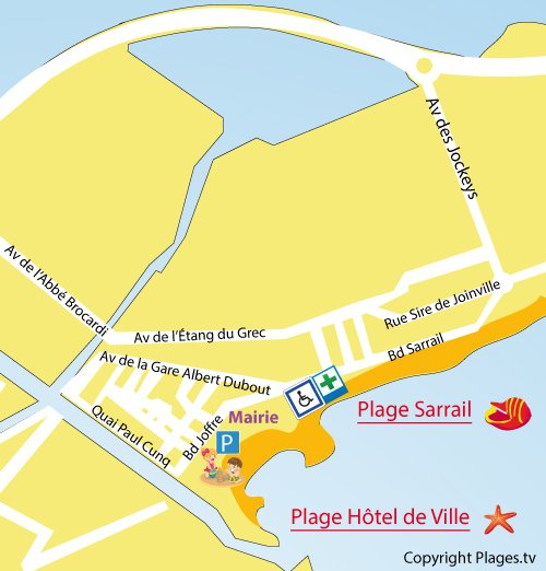 Map of Sarrail Beach in Palavas les Flots in France