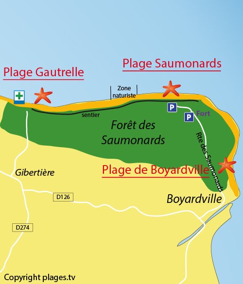 Map of Saumonards Beach in Oléron