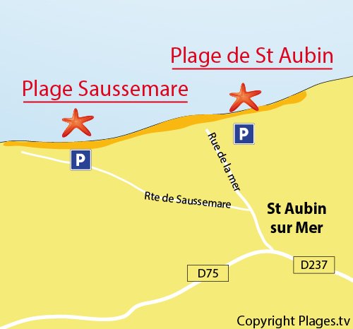 Carte de la plage de Saussemare à St Aubin (76)