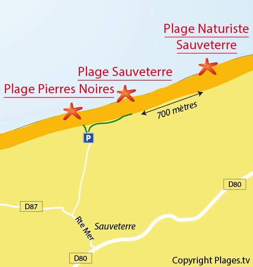 Map of Sauveterre Beach in Olonne sur Mer