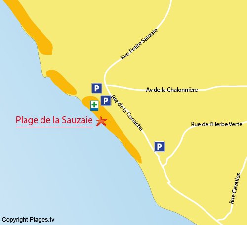 Map of Sauzaie Beach in Brétignolles sur Mer