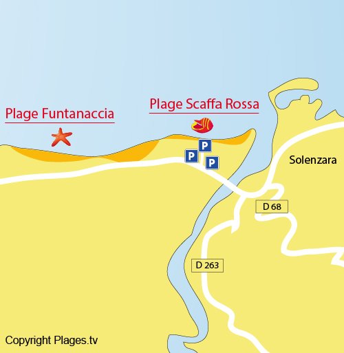 Carte de la plage de Scaffa Rossa à Solaro