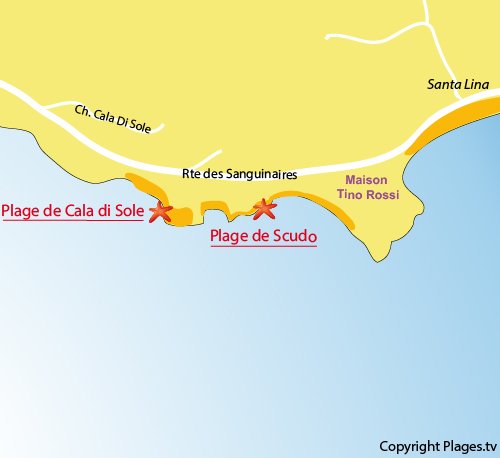 Carte de la plage du Scudo à Ajaccio