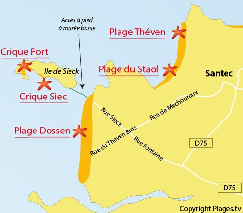 Carte des criques de l'ile de Siec à Santec