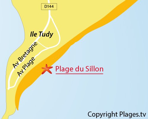 Carte de la plage du Sillon sur l'ile Tudy