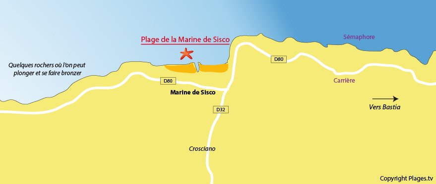 Plan de la plage de Sisco dans le Cap Corse