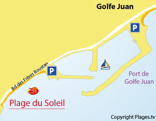 Map of Soleil beach in Golfe Juan