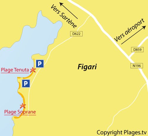 Carte de la plage de Soprane à Figari