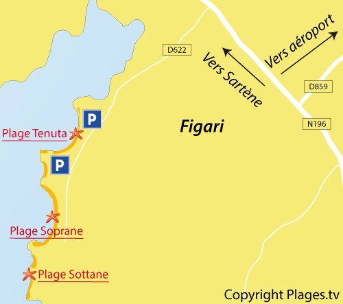 Carte de la plage de Sottane à Figari