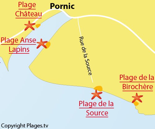 Carte de la plage de la Source à Pornic