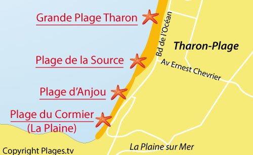 Localisation de la plage de la Source à Tharon-Plage