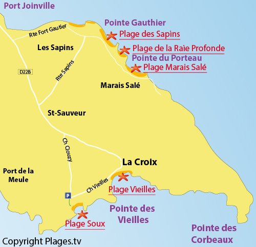 Carte de la plage des Soux sur l'ile d'Yeu