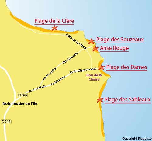 Carte de la plage des Souzeaux à Noirmoutier