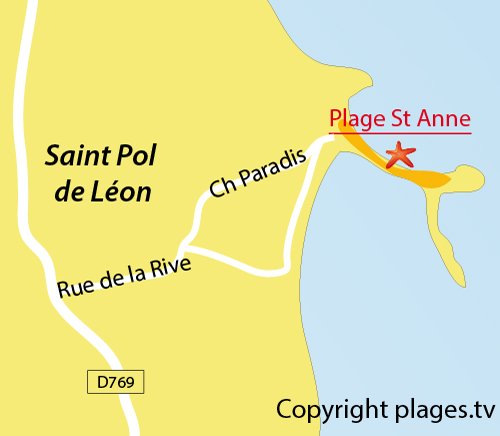 Carte de la plage de St Anne à St Pol de Léon